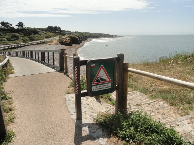 De Vélodyssée is volledig bewegwijzerd Routepaaltje langs de Vélodyssée, een route langs de Franse kust